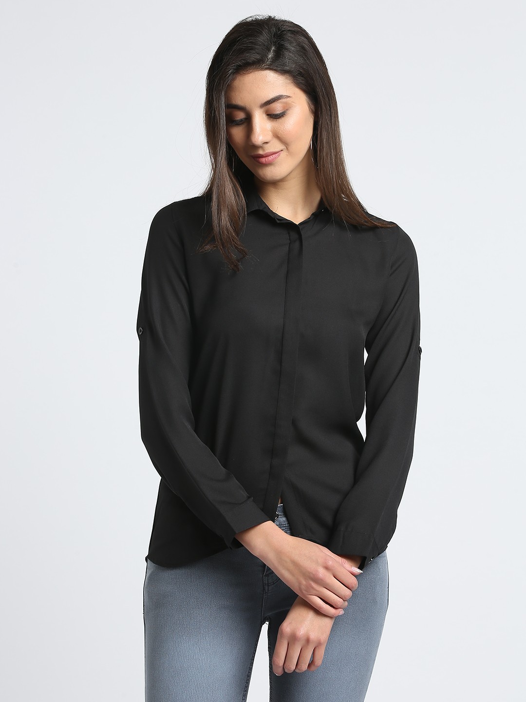 

Trend Arrest Custom Spread Collar Long Sleeves Slim Fit Casual Shirt, Black