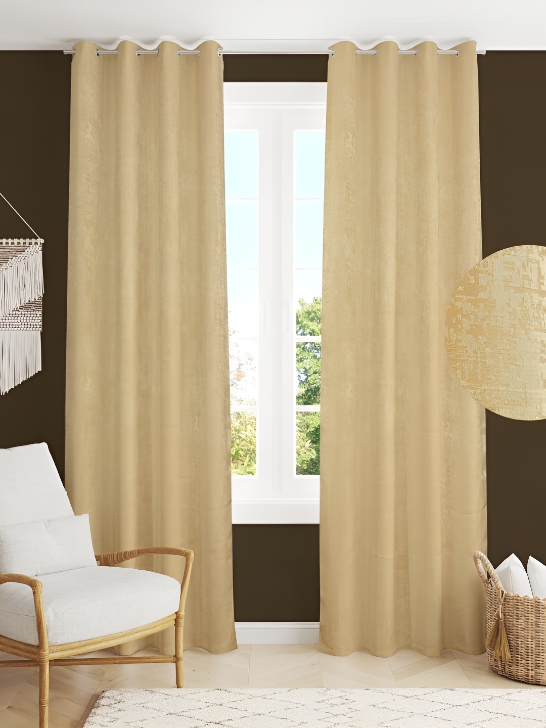 

HOMECRUST Cream-Coloured 2 Pieces Jacquard Room Darkening Door Curtains