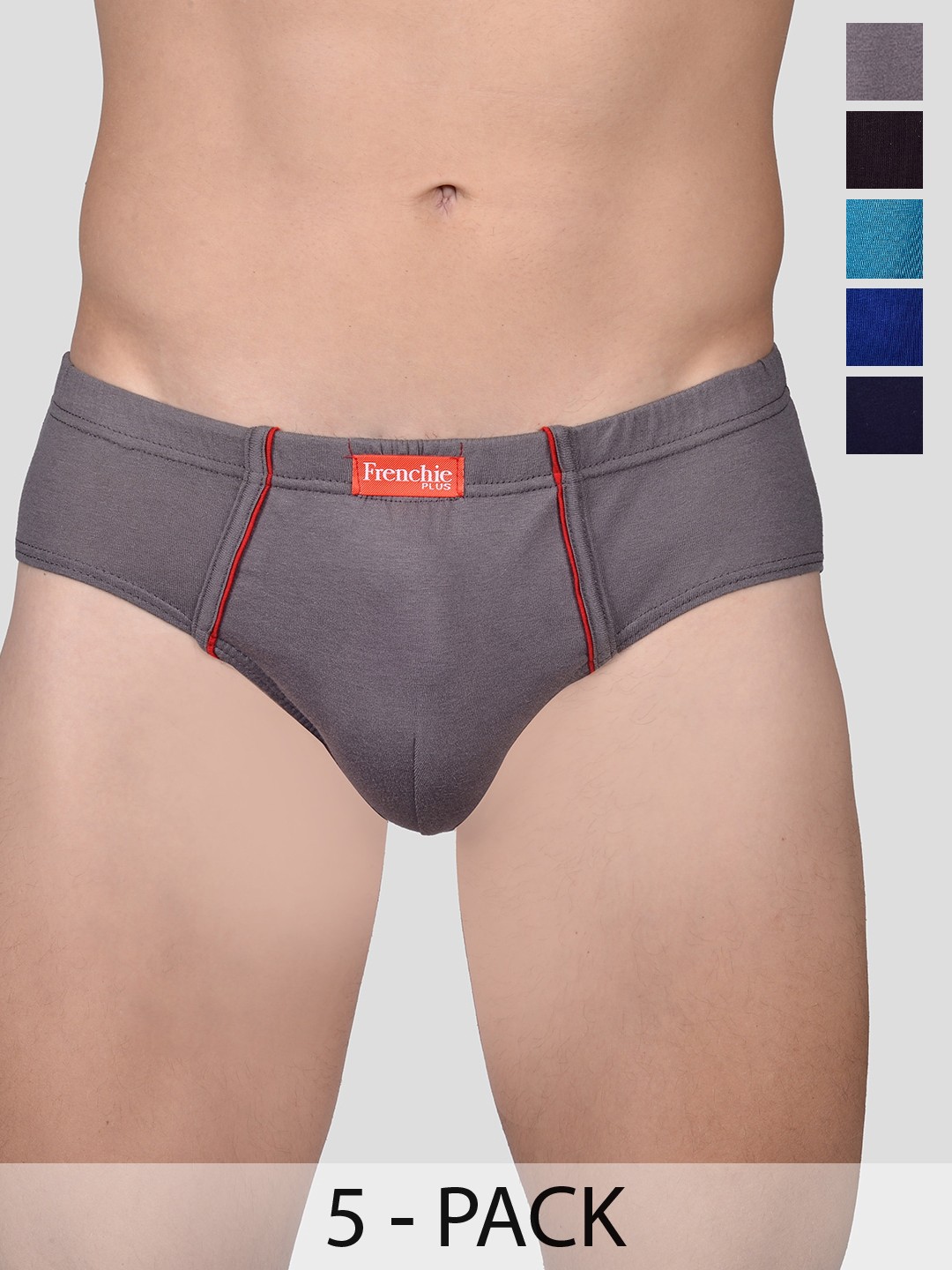 

FRENCHIE Pack Of 5 Cotton Basic Briefs FR-MI-BF-PLUSC-10P-110-PO5, Grey