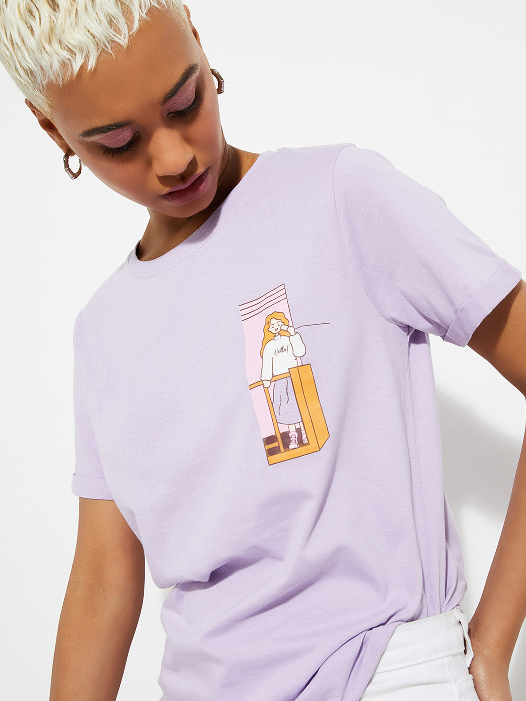 

max URB_N Typography Printed Cotton T-shirt, Purple