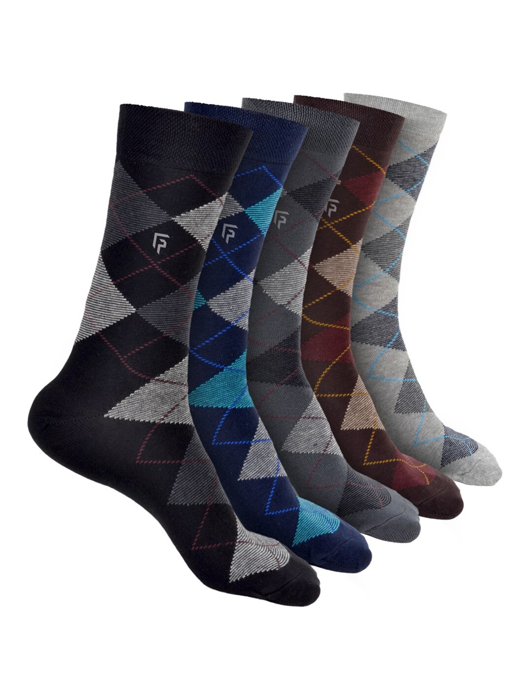 

FOOTPRINT Men 5 Pairs Printed Anti Odour Organic Cotton Calf-Length Bamboo Formal Socks, Black