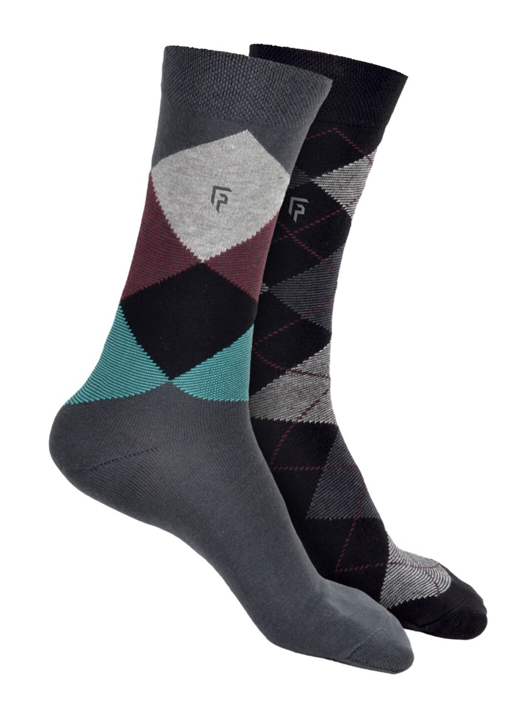 

FOOTPRINT Men 2 Pairs Argyle Anti Odour Organic Cotton Calf-Length Bamboo Formal Socks, Black
