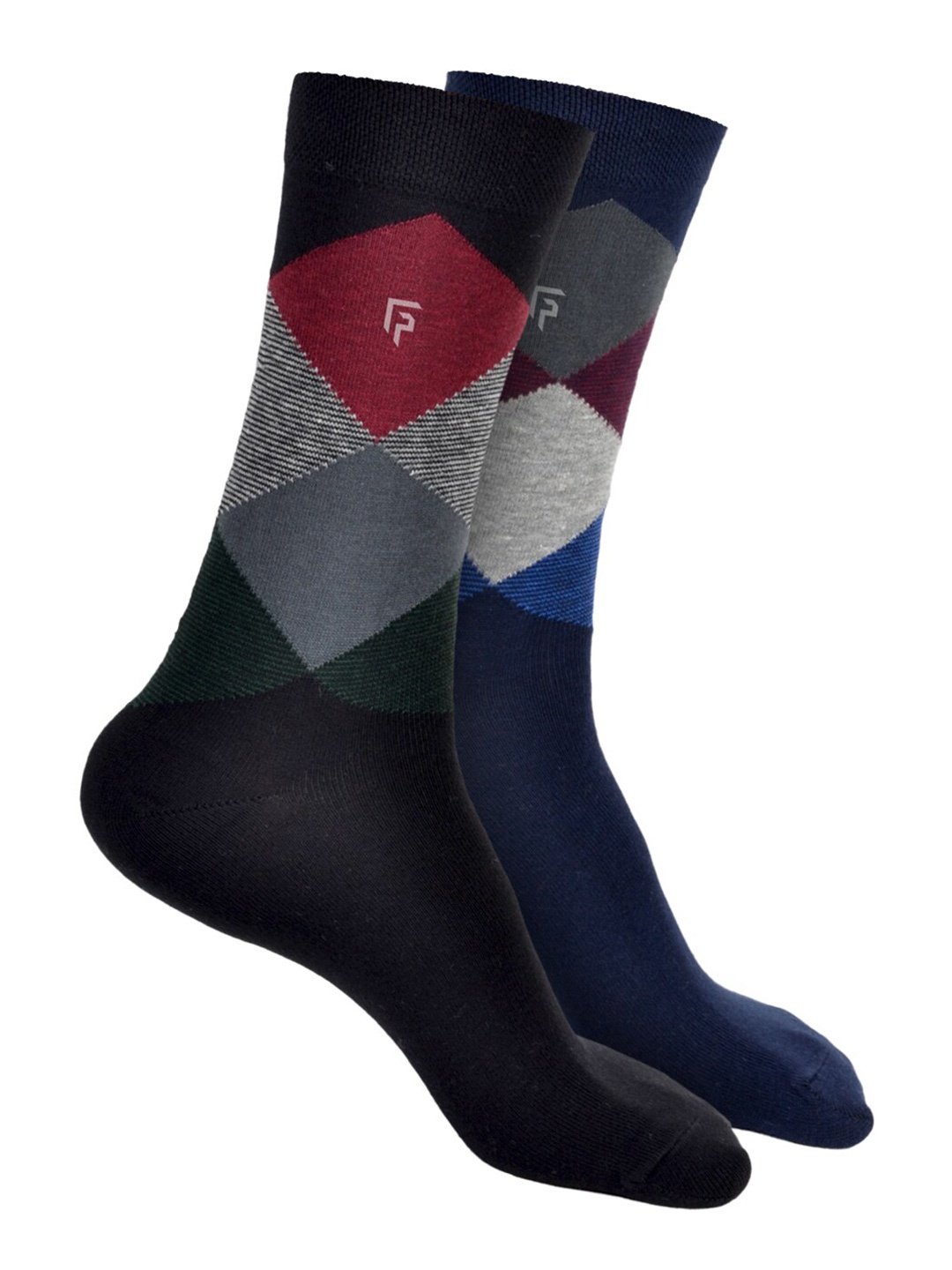 

FOOTPRINT Men 2 Pairs Argyle Anti Odour Organic Cotton Calf-Length Bamboo Formal Socks, Black