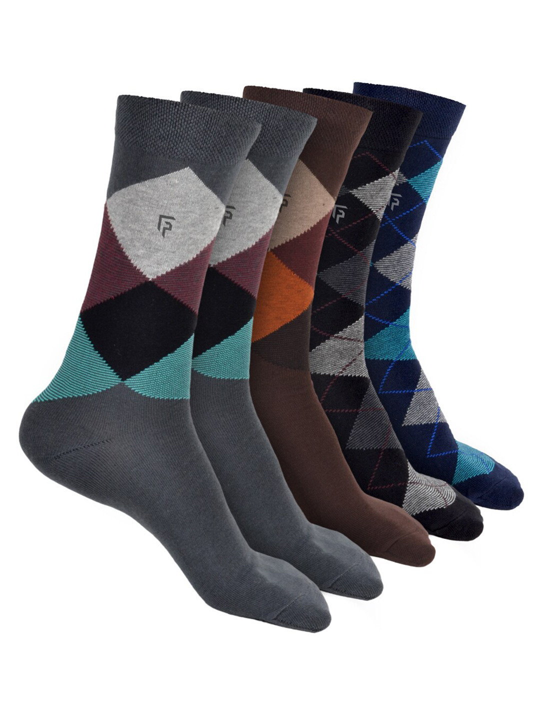 

FOOTPRINT Men 5 Pairs Printed Anti Odour Organic Cotton Calf-Length Bamboo Formal Socks, Grey