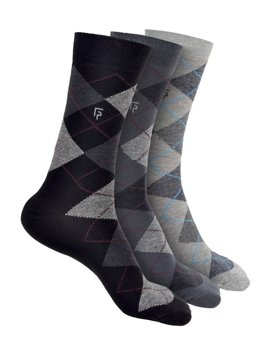 

FOOTPRINT Men 3 Pairs Argyle Anti Odour Organic Cotton Calf-Length Bamboo Formal Socks, Grey