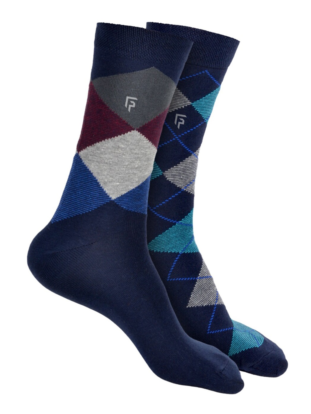 

FOOTPRINT Men 2 Pairs Argyle Anti Odour Organic Cotton Calf-Length Bamboo Formal Socks, Navy blue