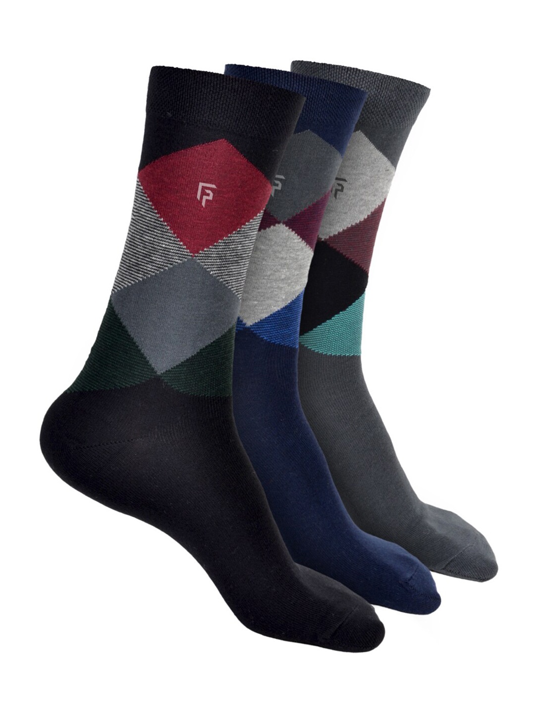 

FOOTPRINT Men 3 Pairs Argyle Anti Odour Organic Cotton Calf-Length Bamboo Formal Socks, Blue