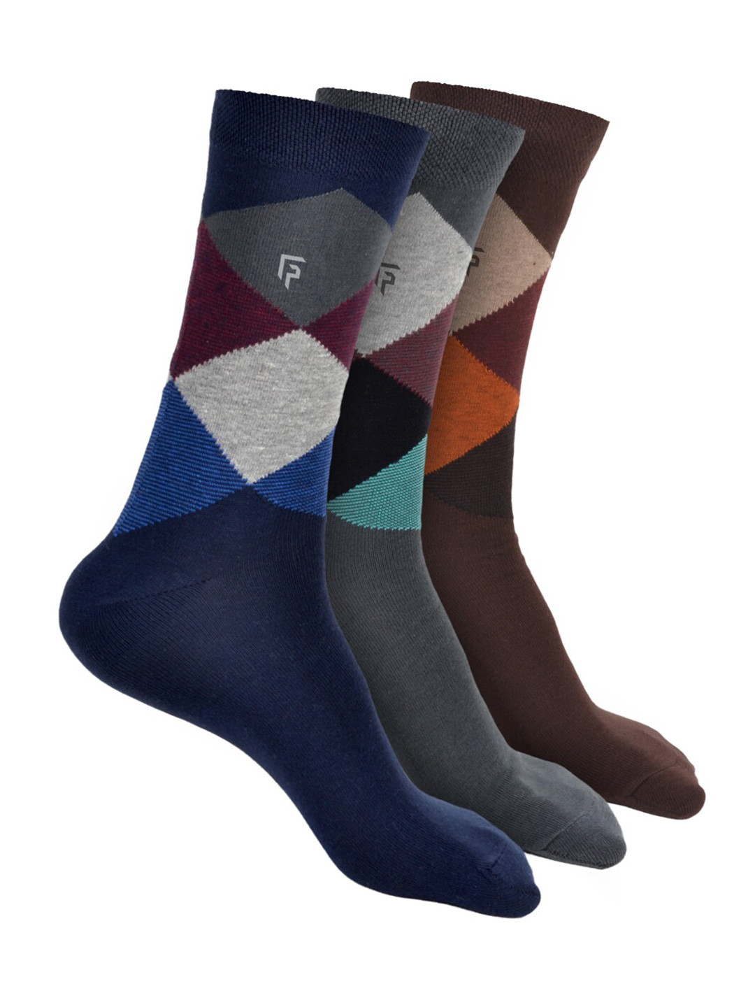 

FOOTPRINT Men 3 Pairs Argyle Anti Odour Organic Cotton Calf-Length Bamboo Formal Socks, Navy blue