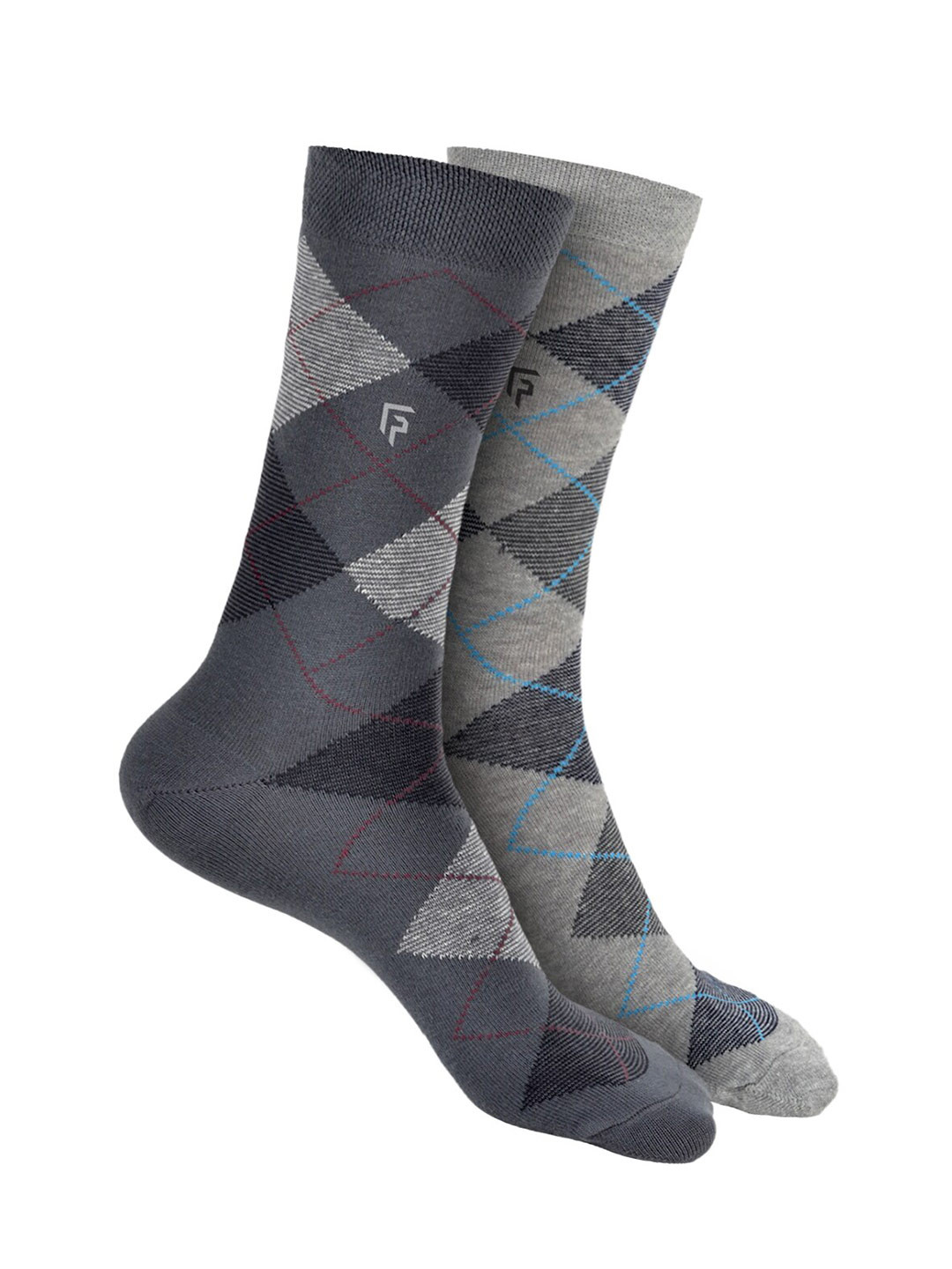 

FOOTPRINT Men 2 Pairs Argyle Anti Odour Organic Cotton Calf-Length Bamboo Formal Socks, Grey