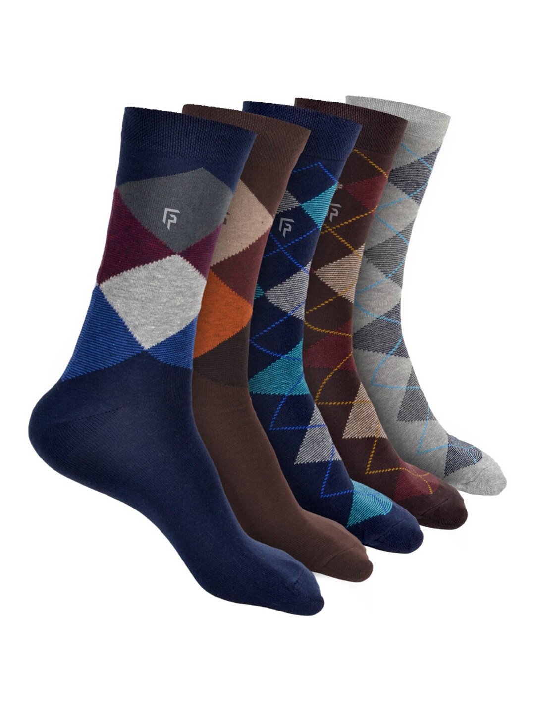 

FOOTPRINT Men 5 Pairs Printed Anti Odour Organic Cotton Calf-Length Bamboo Formal Socks, Brown