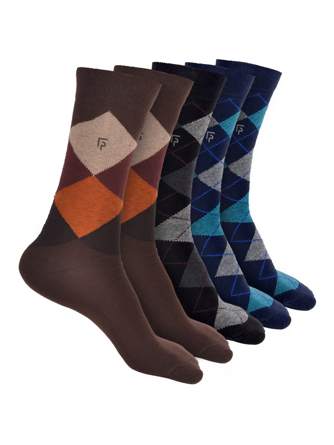 

FOOTPRINT Men 5 Pairs Printed Anti Odour Organic Cotton Calf-Length Bamboo Formal Socks, Brown