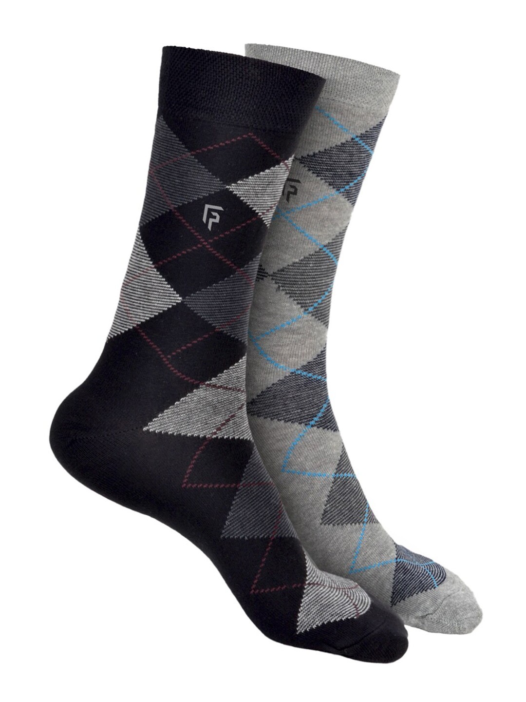 

FOOTPRINT Men 2 Pairs Argyle Anti Odour Organic Cotton Calf-Length Bamboo Formal Socks, Grey