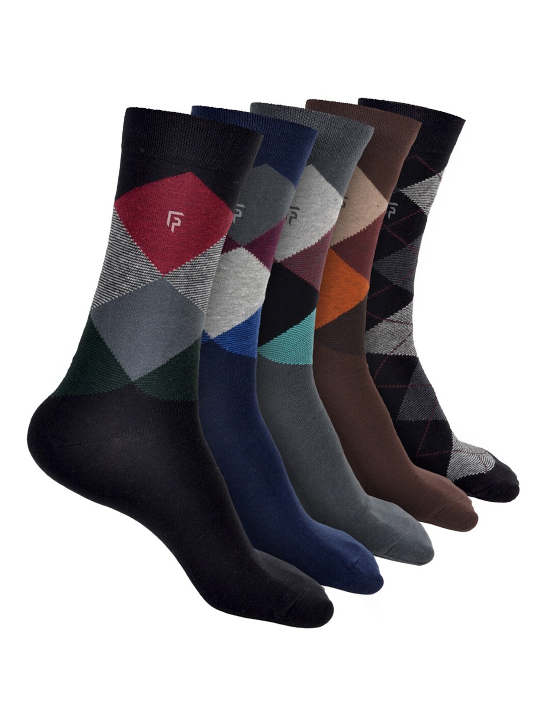 

FOOTPRINT Men 5 Pairs Printed Anti Odour Organic Cotton Calf-Length Bamboo Formal Socks, Black