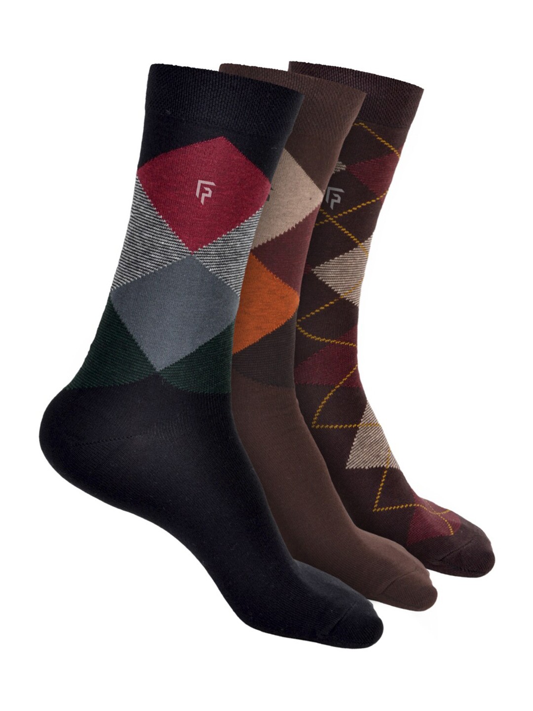 

FOOTPRINT Men 3 Pairs Argyle Anti Odour Organic Cotton Calf-Length Bamboo Formal Socks, Maroon