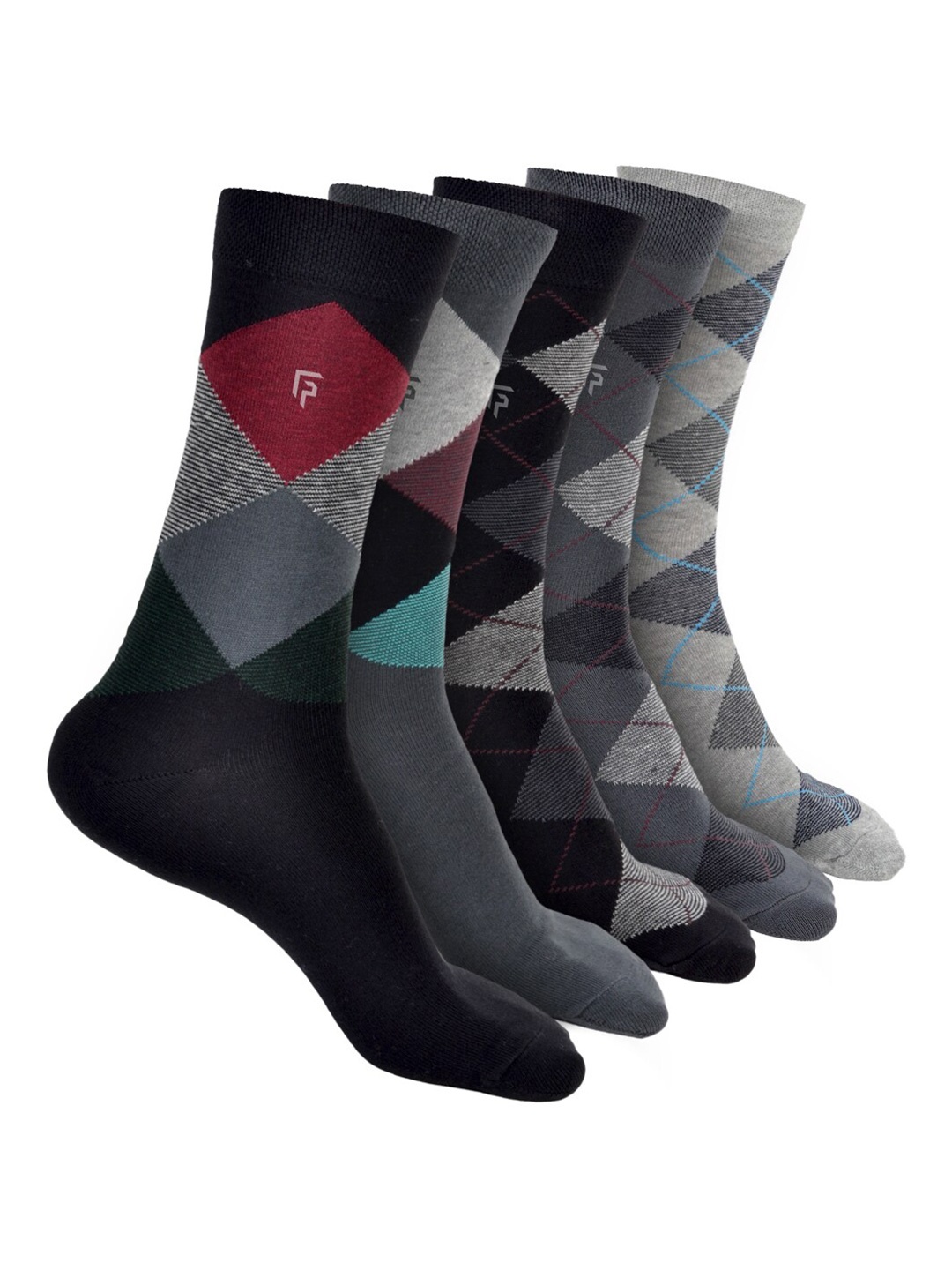

FOOTPRINT Men 5 Pairs Printed Anti Odour Organic Cotton Calf-Length Bamboo Formal Socks, Black