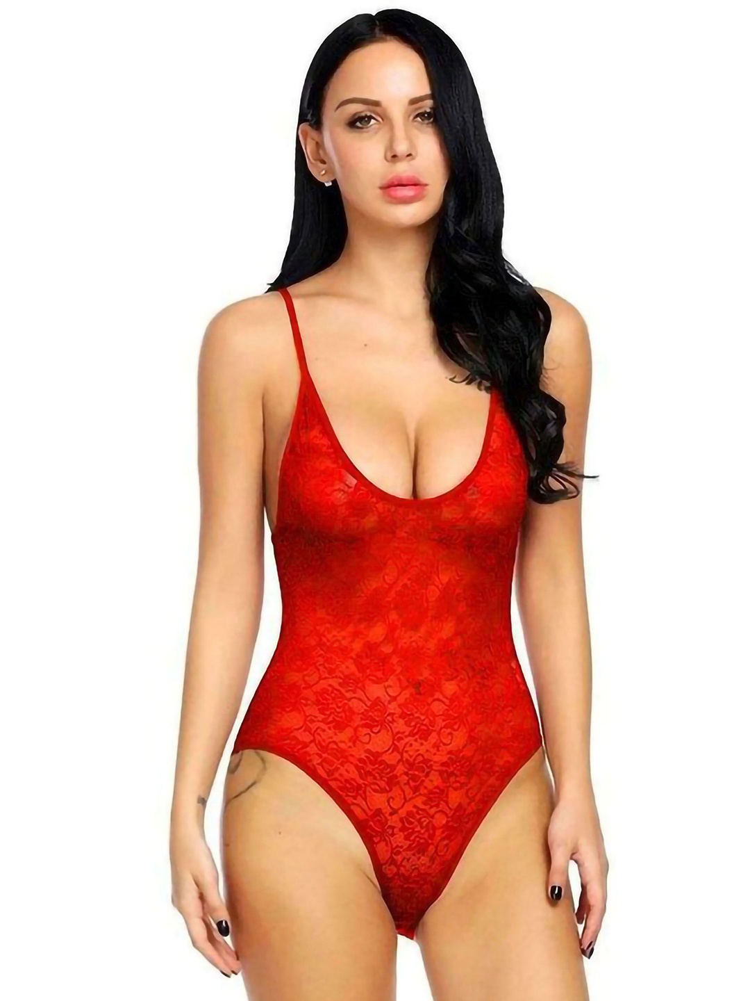 

Aamarsh Self Design Net Bodysuit, Red