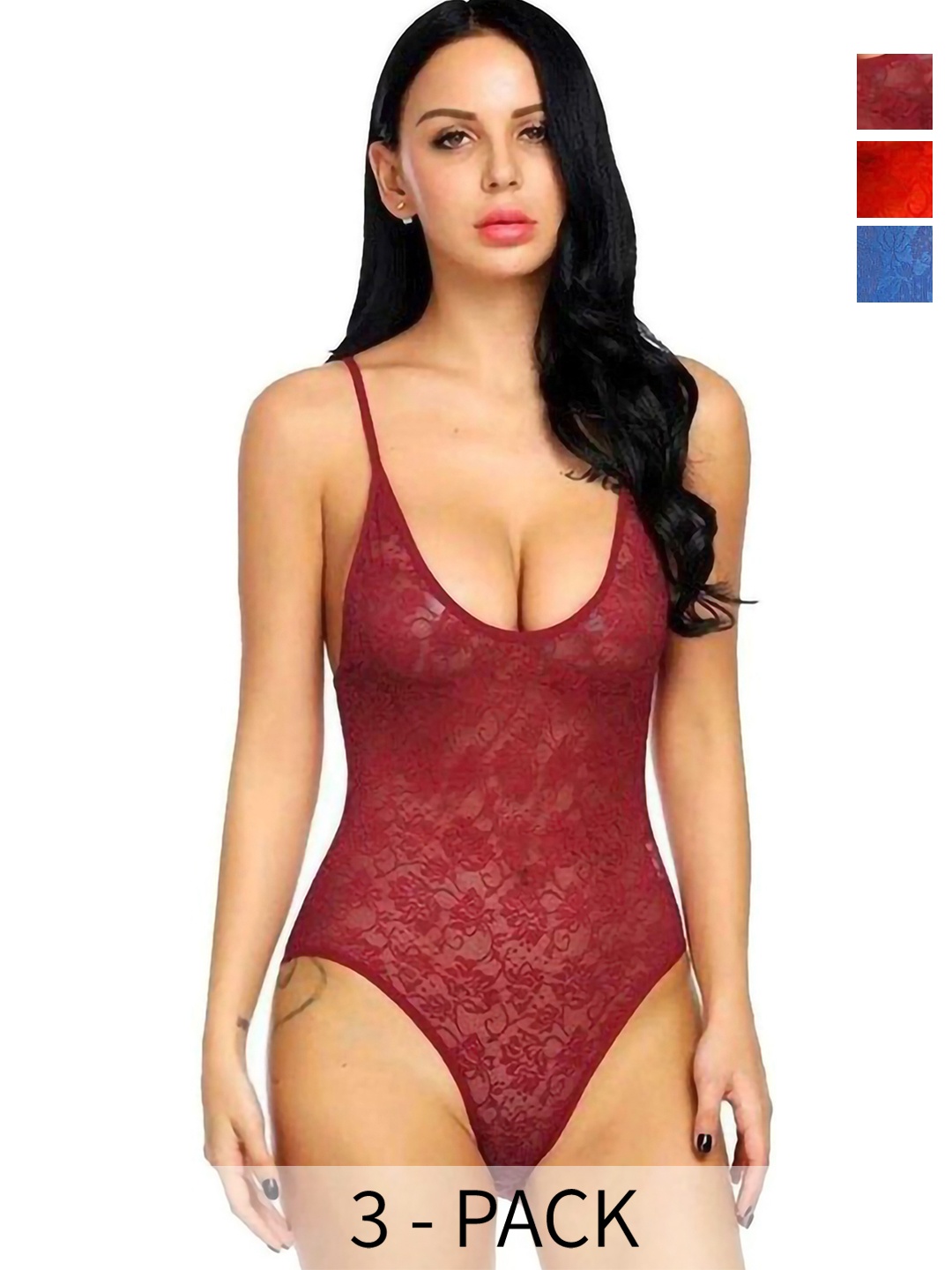 

Aamarsh Pack Of 3 Self Design Net Baby Doll, Red