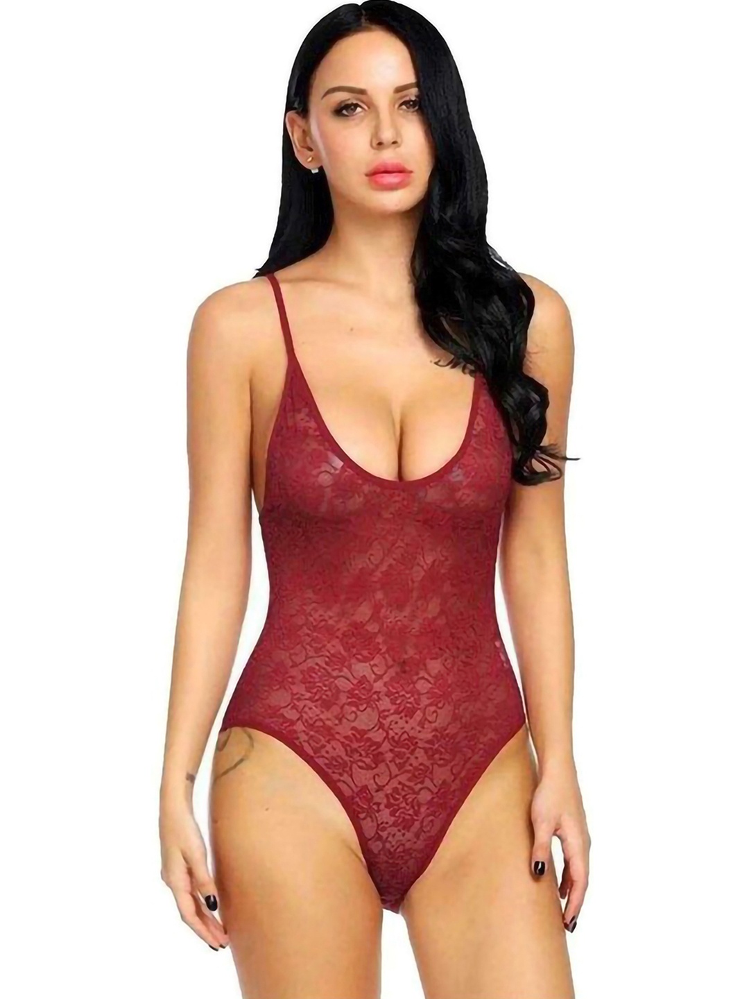 

Aamarsh Lace Self-Design Bodysuit, Maroon