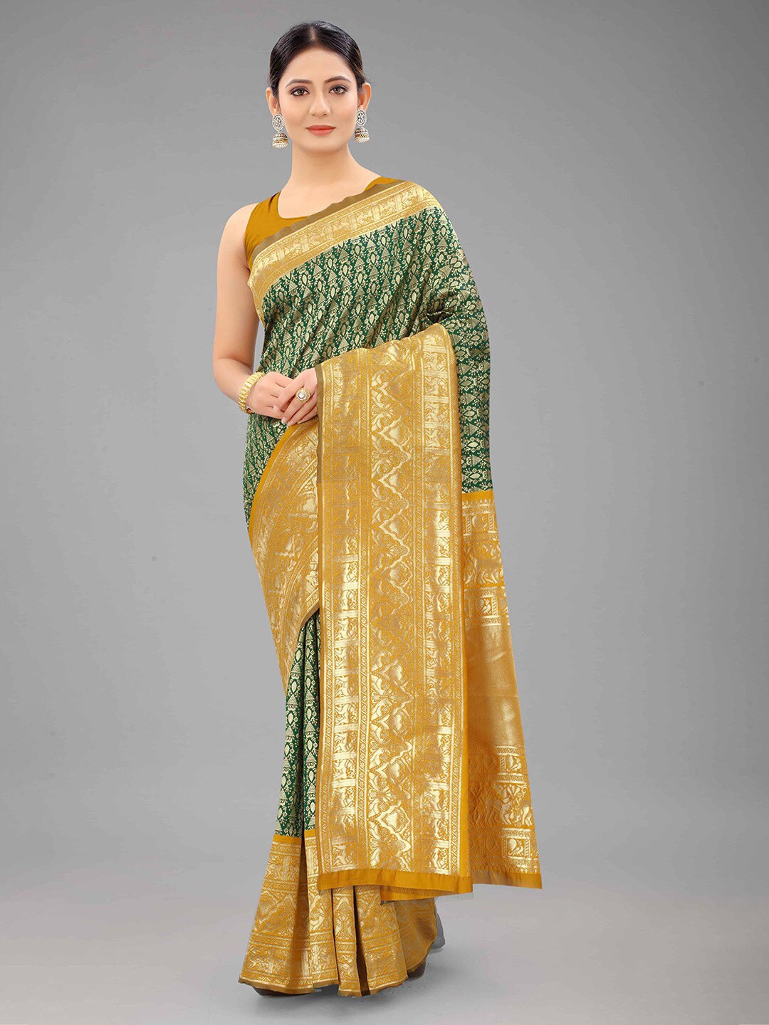 

ARYANARI Ethnic Motifs Woven Design Zari Banarasi Saree, Yellow