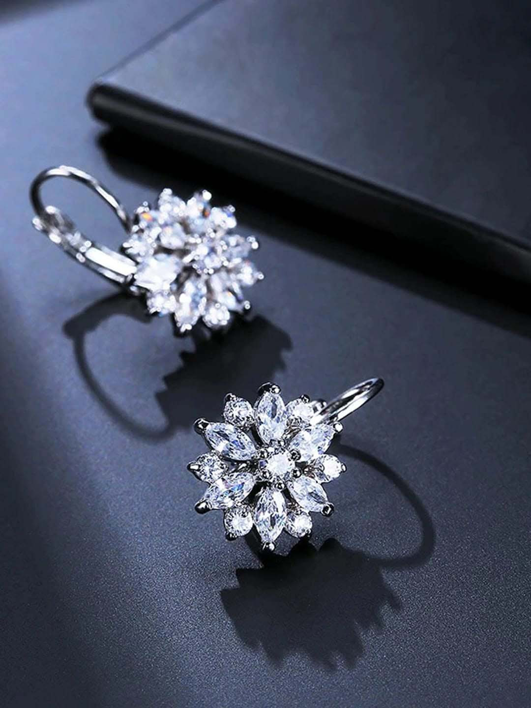 

OOMPH Floral Cubic Zirconia Drop Earrings, Silver