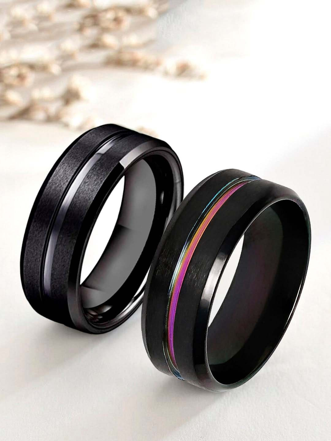 

OOMPH Set Of 2 Stainless Steel Finger Rings, Black
