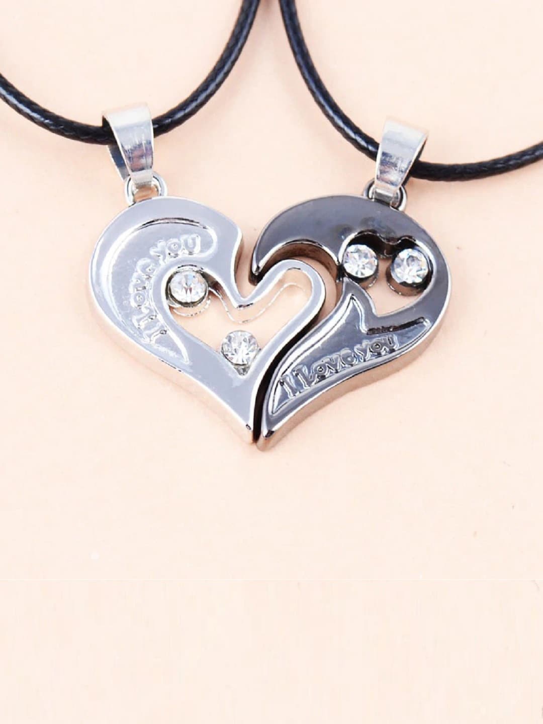 

OOMPH Set of 2 Stainless Steel Pendants with Chains, Silver