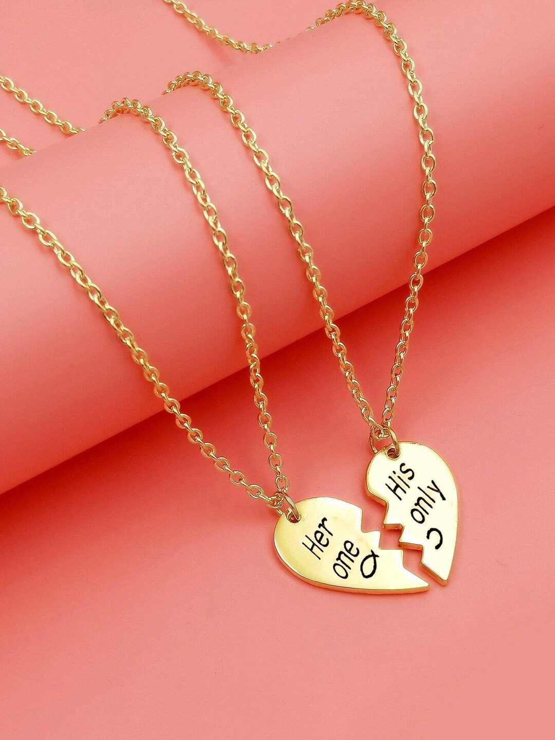 

OOMPH Set Of 2 Heart Shaped Pendants With Chains, Gold
