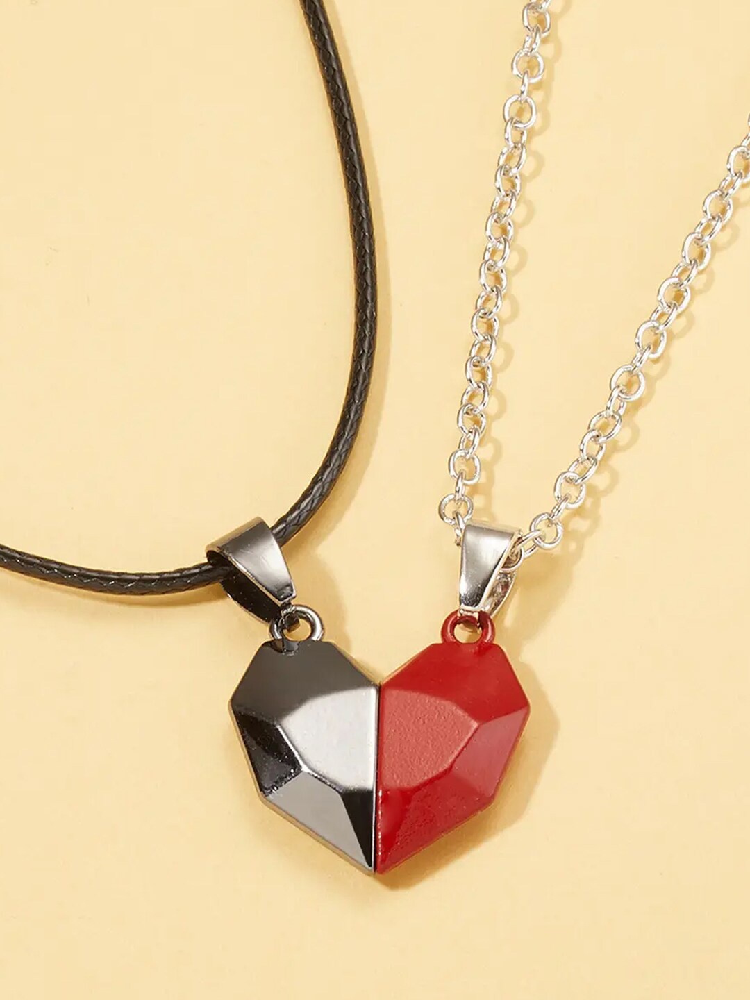 

OOMPH Set Of 2 Heart Shaped Pendants With Chains, Silver