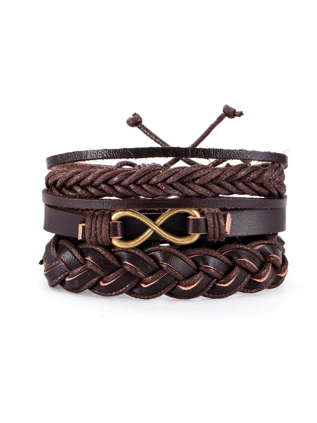

OOMPH Men Set Of 3 Leather Multistrand Bracelets, Brown