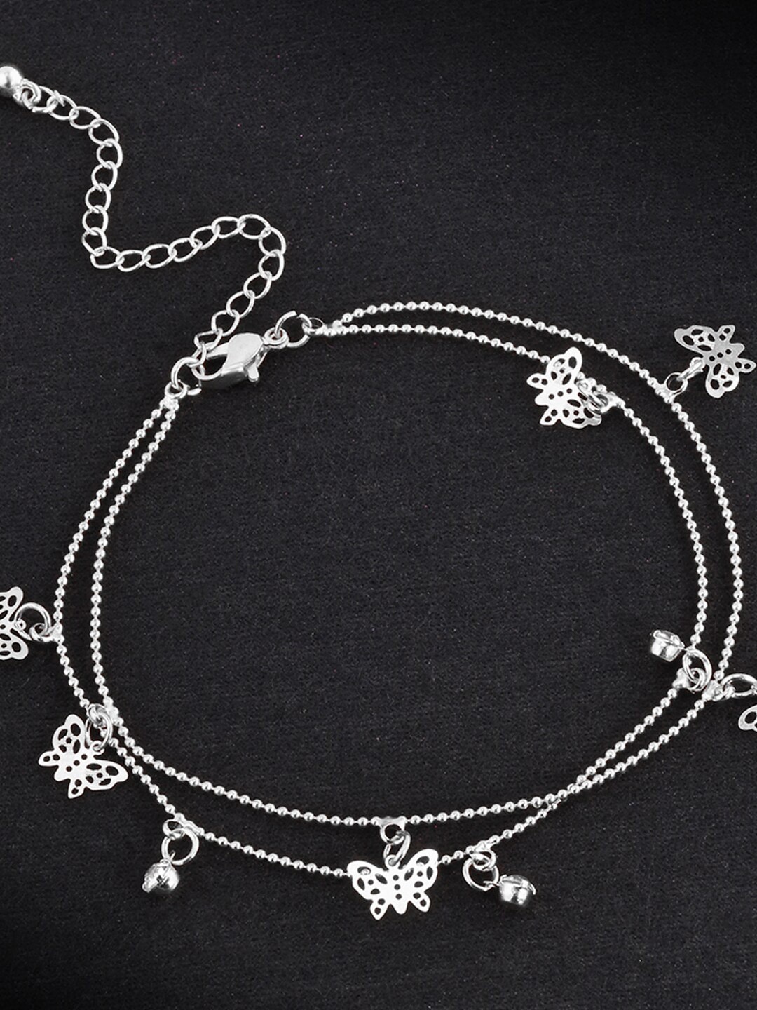 

OOMPH Butterfly Beads & Charm Anklet, Silver