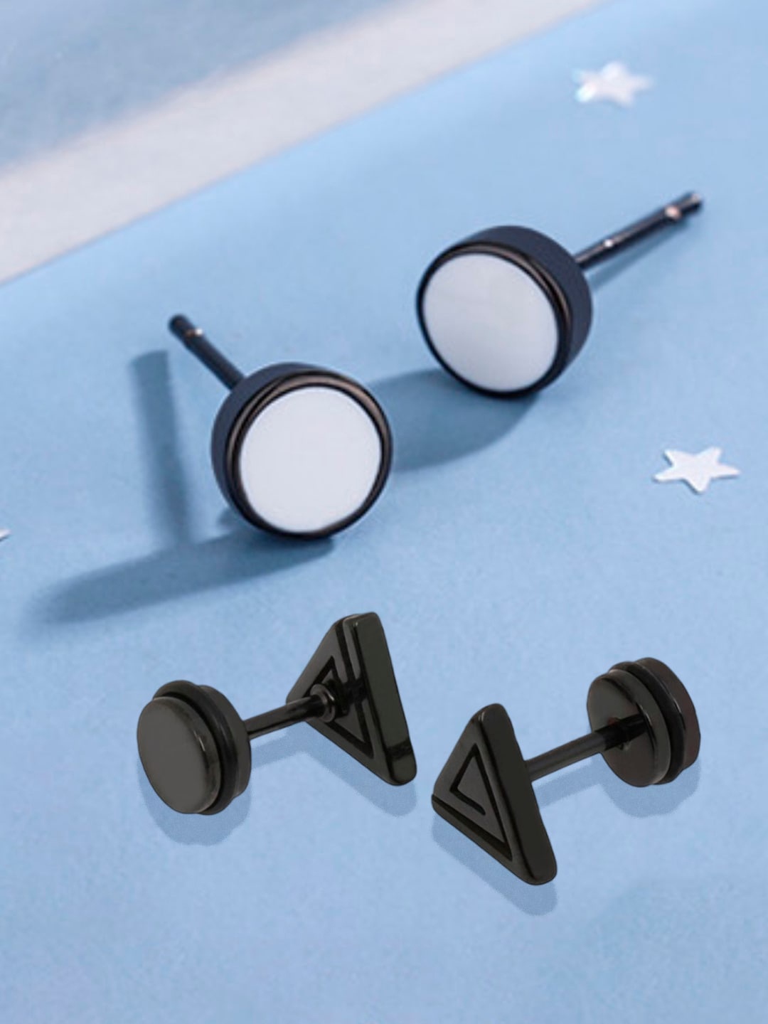 

OOMPH Set of 2 Contemporary Studs Earrings, Black