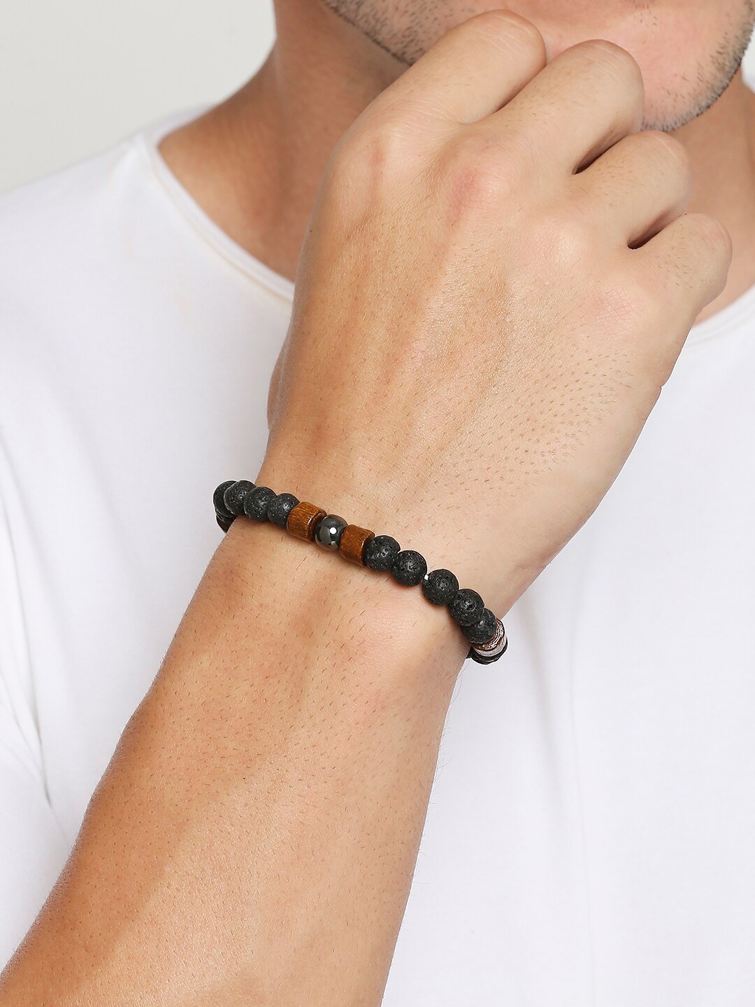 

OOMPH Men Matte Beads Bracelet, Black