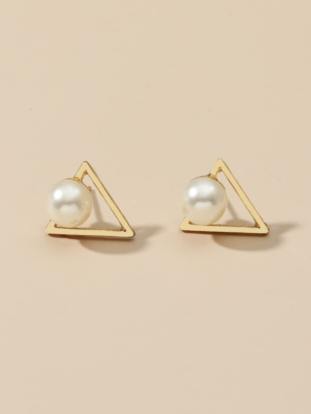 

OOMPH Artificial Beads-Beaded Geometric Studs Earrings, Gold