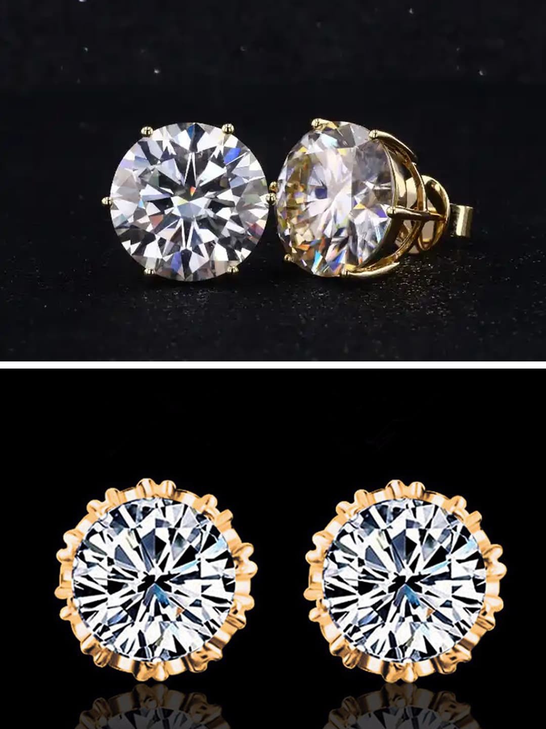 

OOMPH Set Of 2 Cubic Zirconia Studded Contemporary Studs, Gold