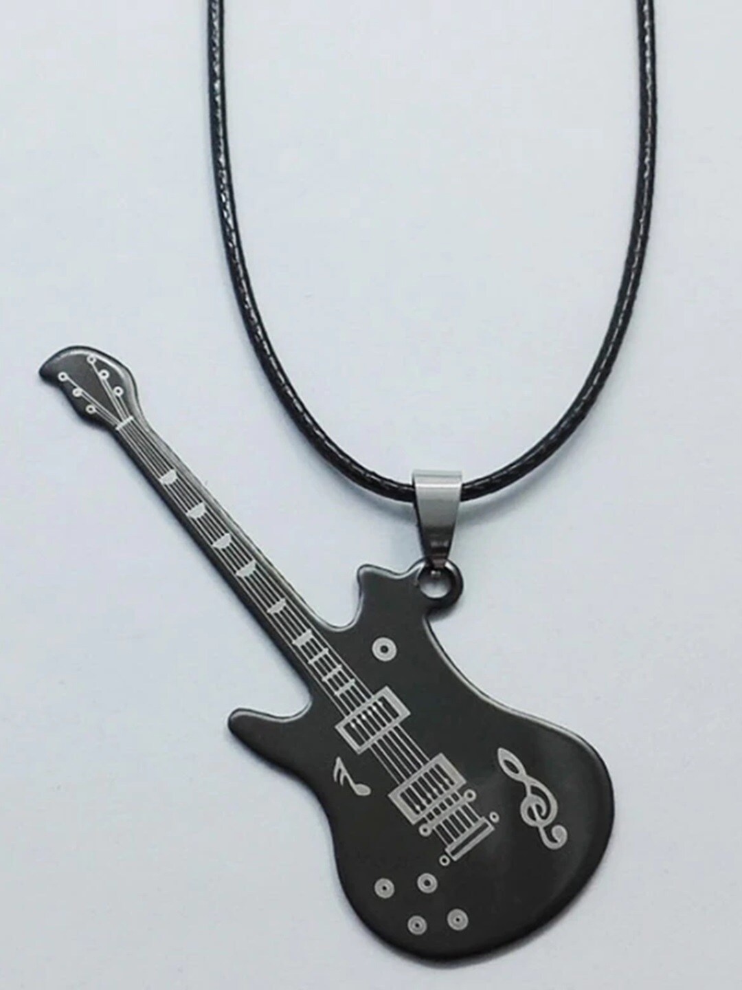 

OOMPH Stainless Steel Guitar Biker Pendants with Chain, Black
