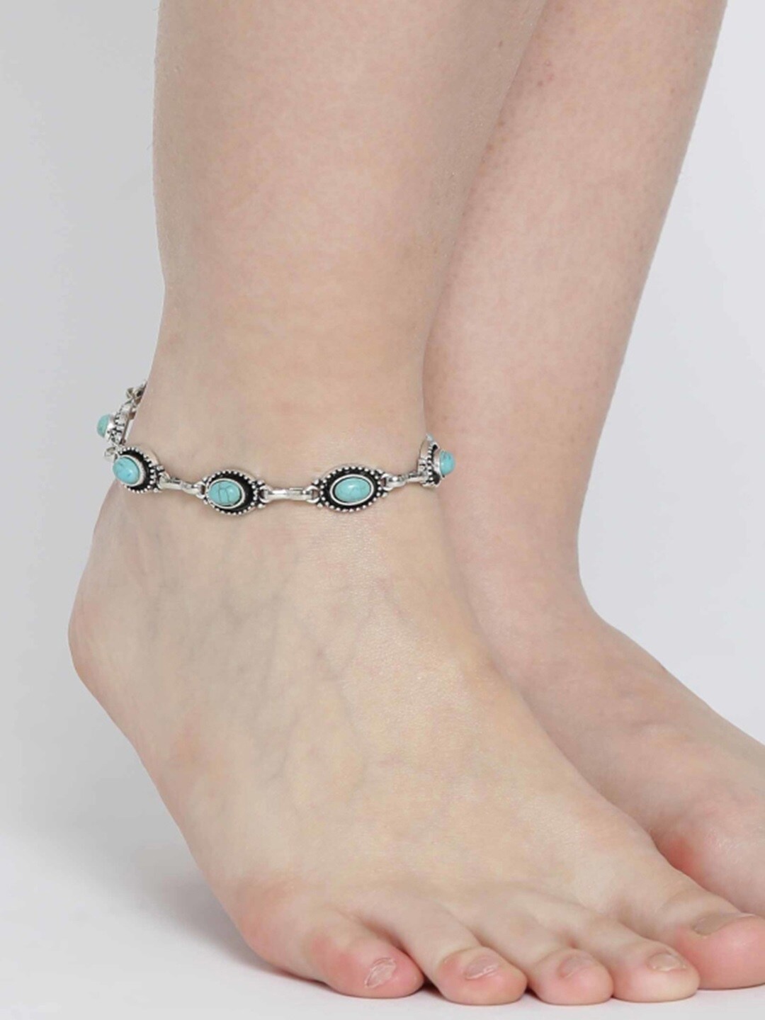 

OOMPH Beaded Oxidised Anklet, Silver
