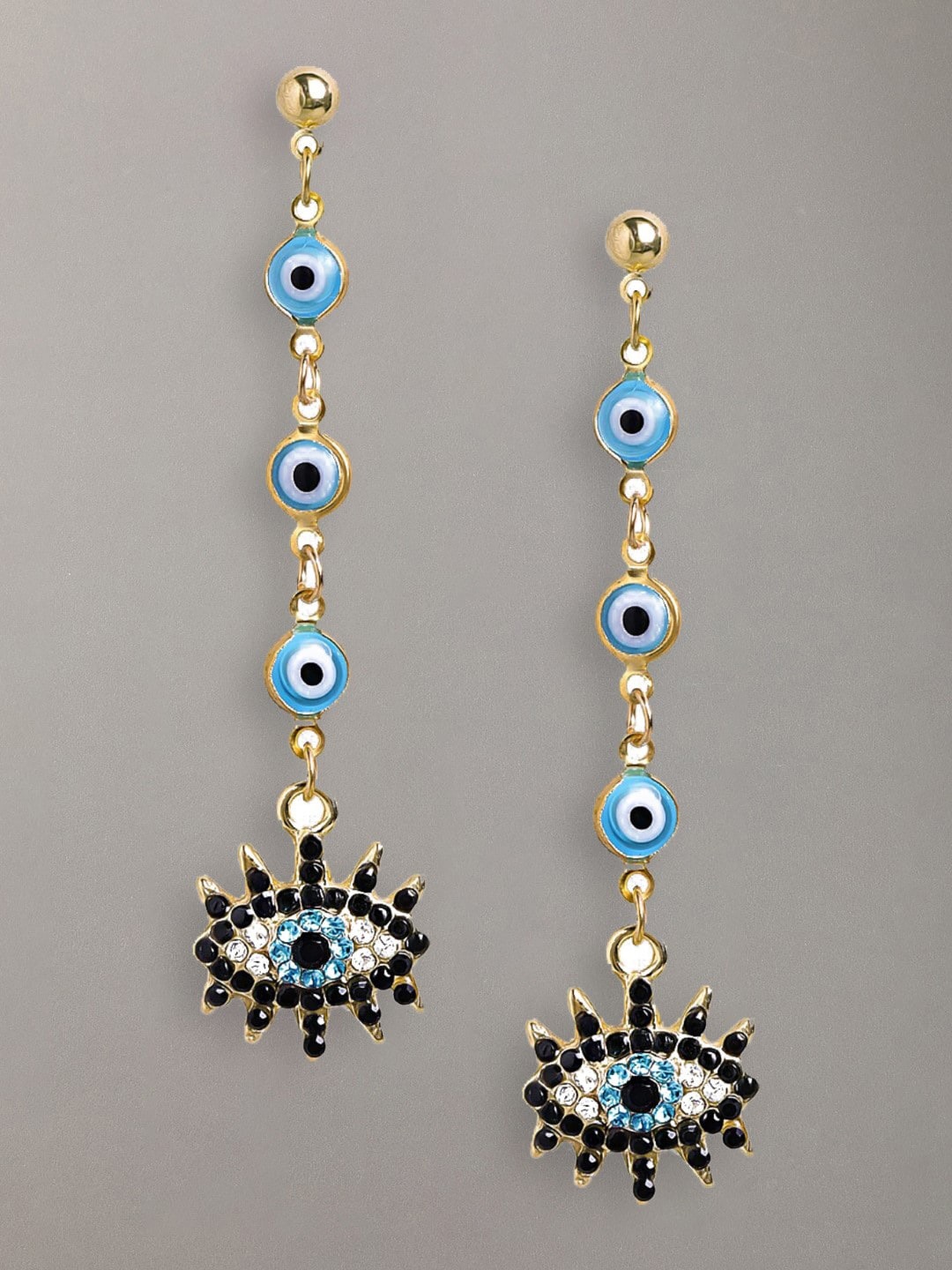 

OOMPH Evil Eye Good Luck Charm Contemporary Crystals Drop Earrings, Blue