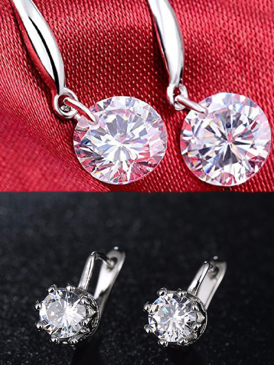 

OOMPH Set of 2 Cubic Zirconia Hoop Earrings, Silver