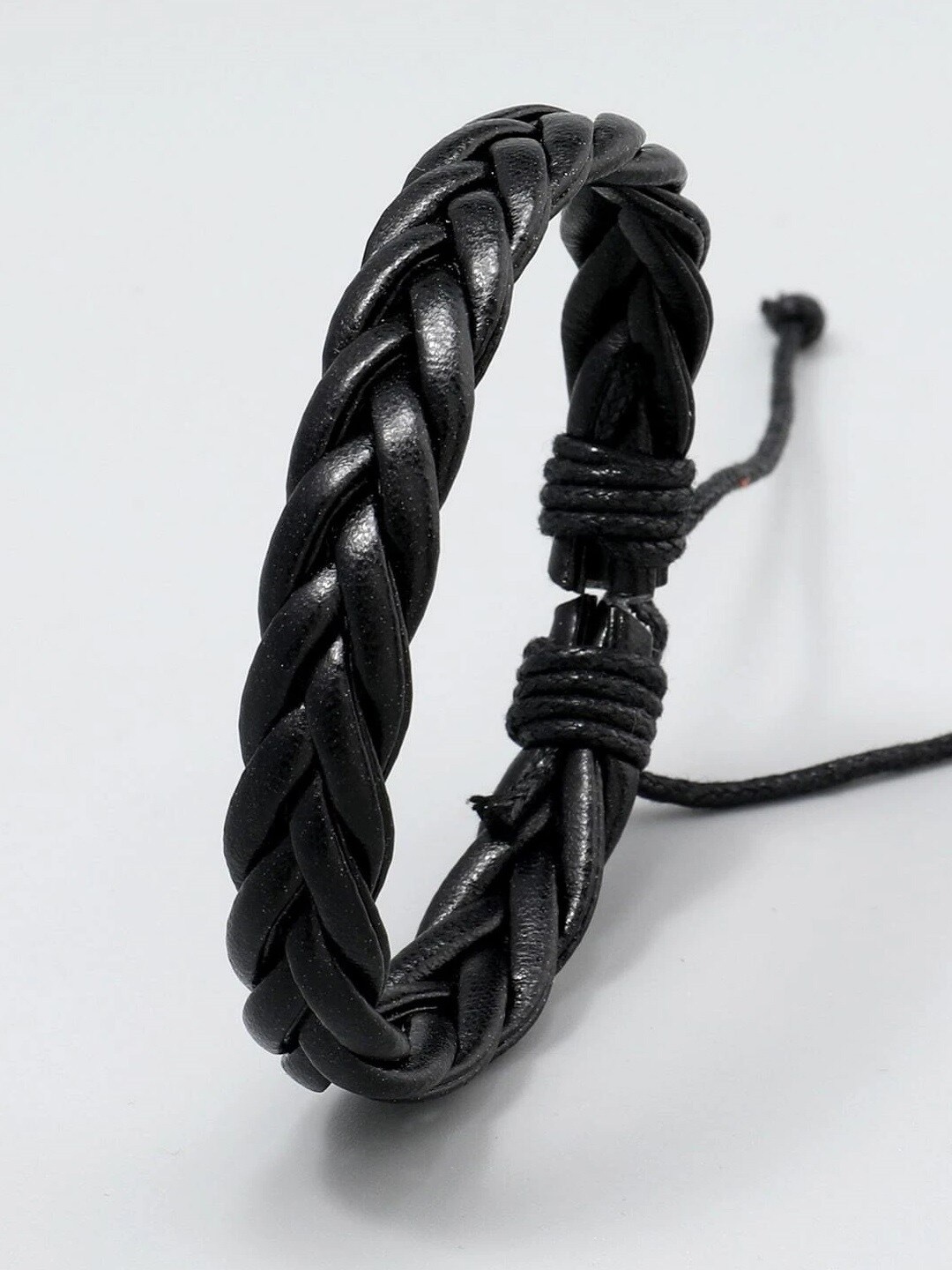 

OOMPH Men Leather Wraparound Bracelet, Black