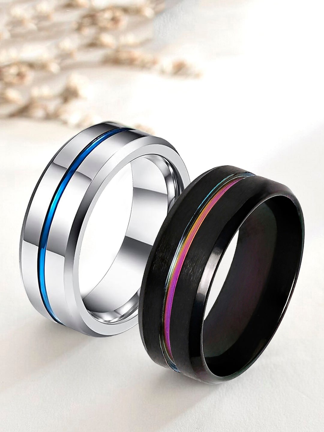 

OOMPH Set Of 2 Stainless Steel Finger Rings, Silver