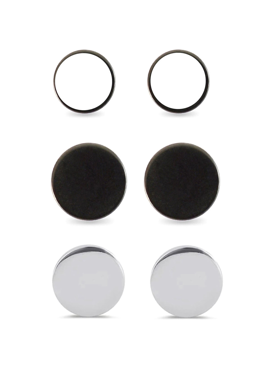 

OOMPH Set Of 3 Contemporary Studs Earrings, Silver