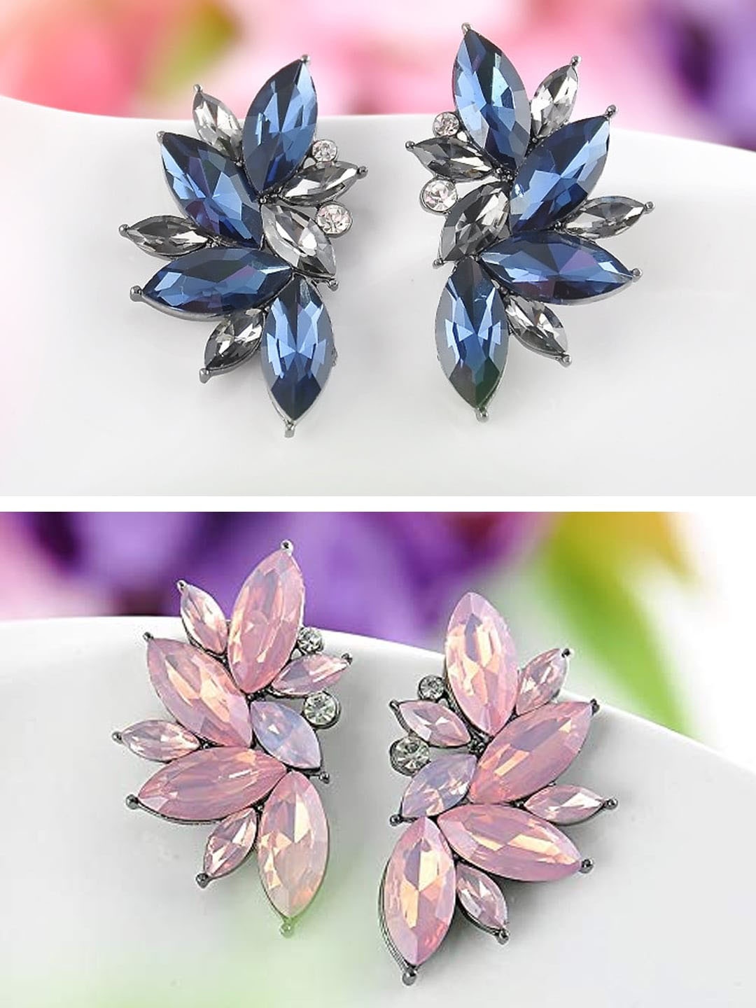 

OOMPH Set Of 2 Floral Studs Earrings, Pink