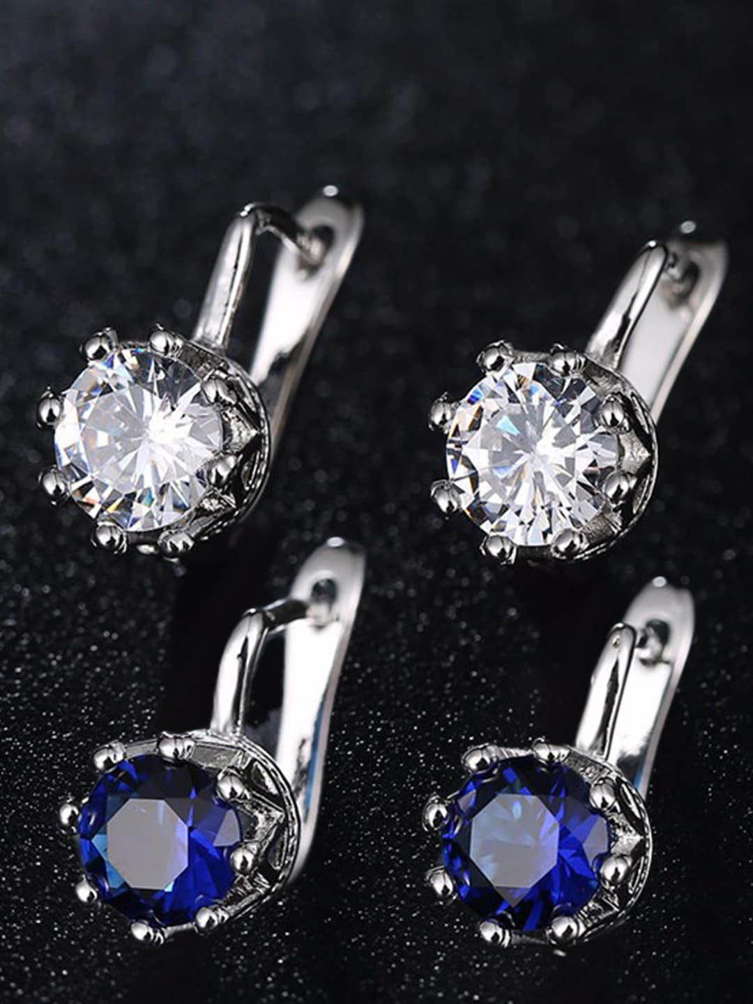 

OOMPH Set of 2 Cubic Zirconia Hoop Earrings, Silver