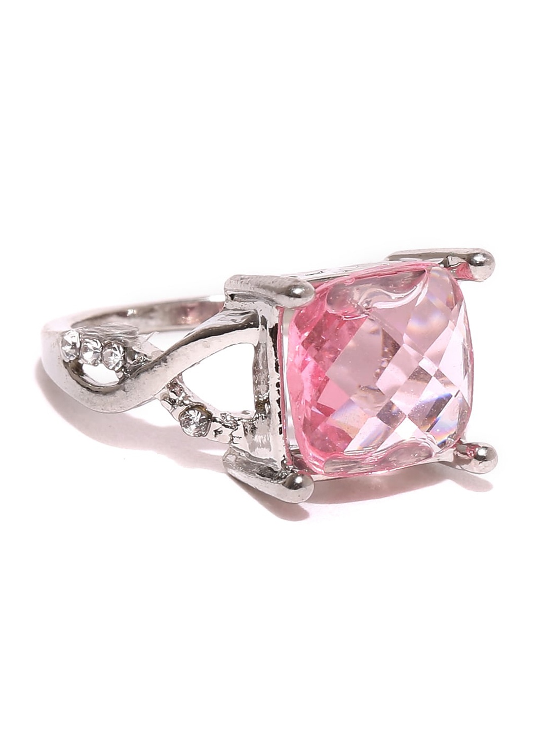 

OOMPH Crystal Stone-Studded Adjustable Finger Ring, Pink