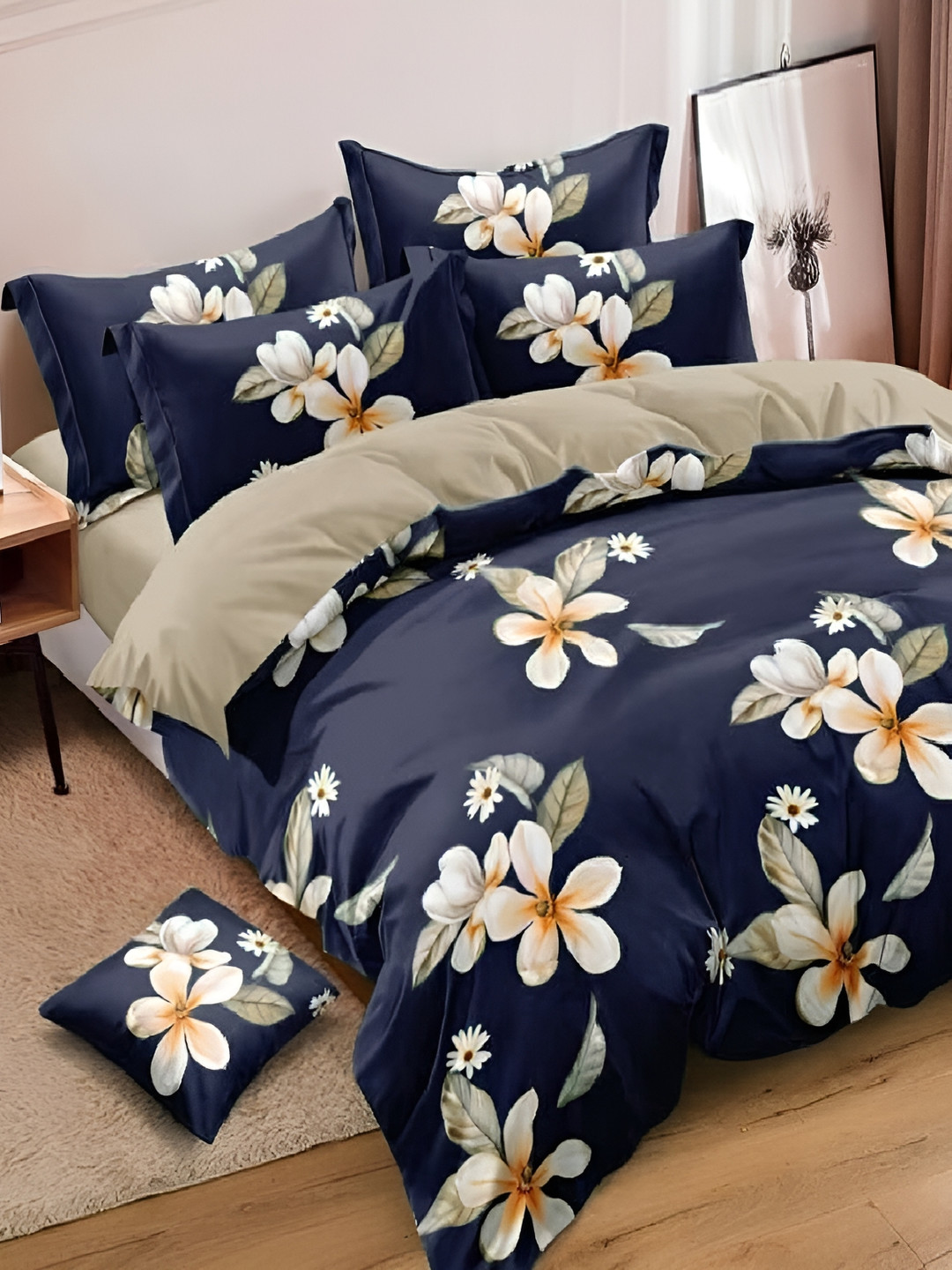

Laying Style Blue & White Floral 350 TC Queen Bedsheet with 2 Pillow Covers