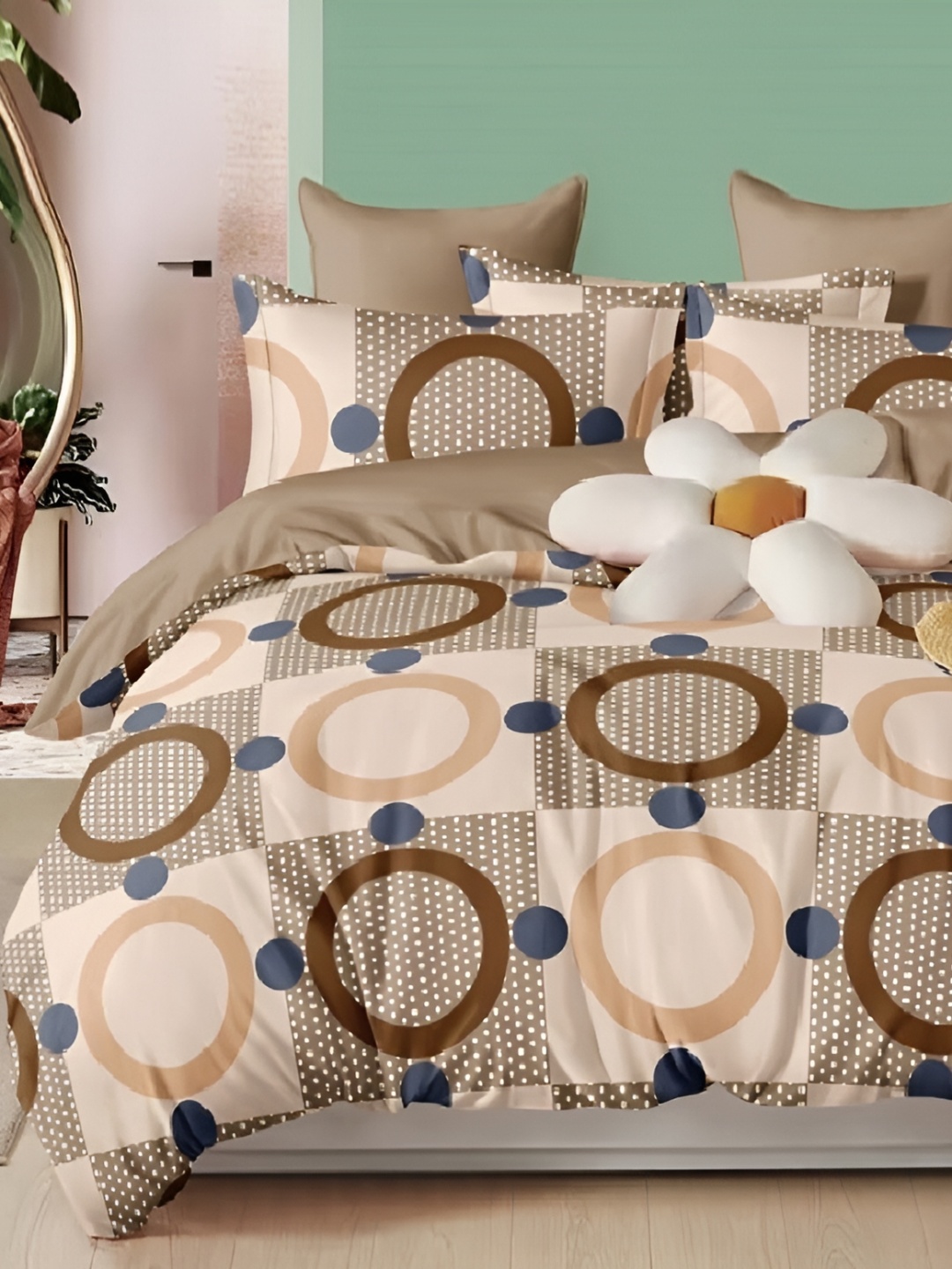 

Laying Style Beige Ethnic Motifs 160 TC Queen Bedsheet with 2 Pillow Covers