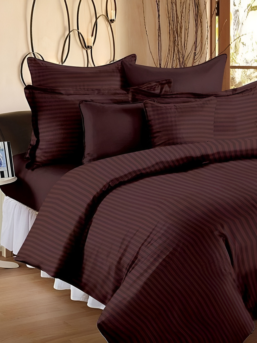 

Laying Style Brown Striped 160 TC Queen Bedsheet with 2 Pillow Covers