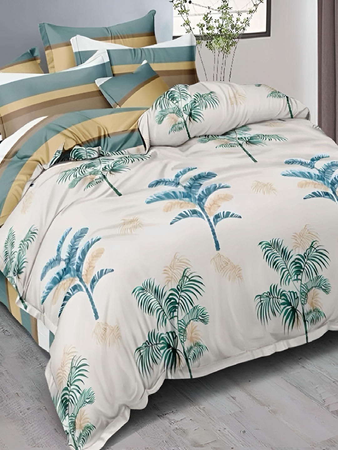 

Laying Style Green & White Floral 160 TC Queen Bedsheet with 2 Pillow Covers