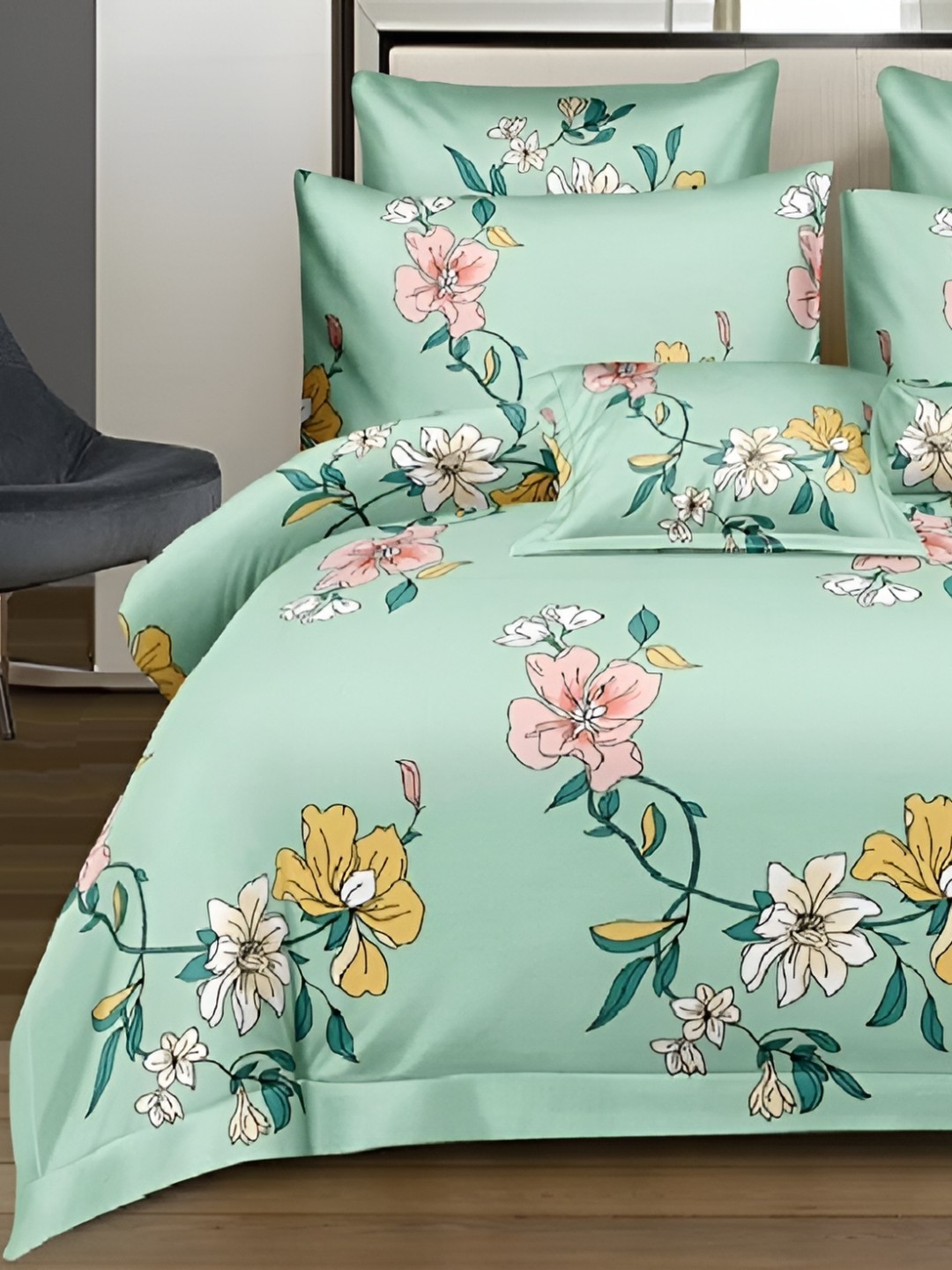 

Laying Style Green Ethnic Motifs 160 TC Queen Bedsheet with 2 Pillow Covers