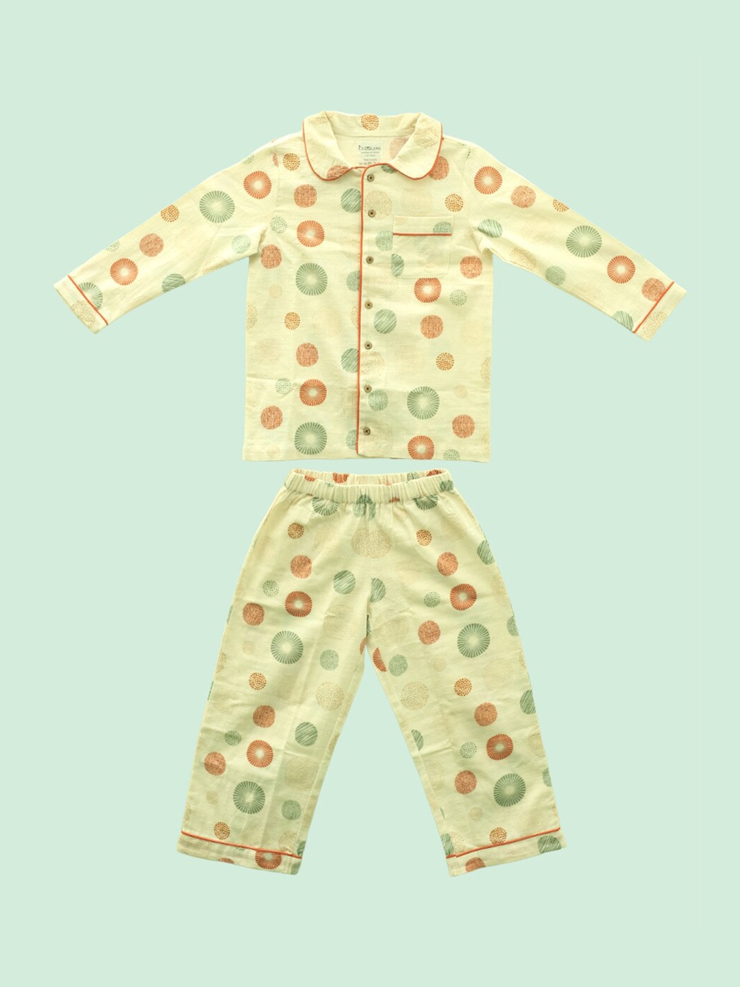

BAESD Kids Geometric Printed Pure Cotton Night Suit, Green